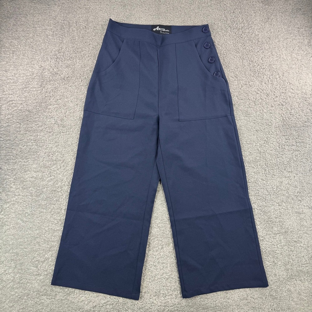 Astro Bettie Star Struck 40s Clothing Navy Blue Sailor Wide Leg Retro Pant Sz 30